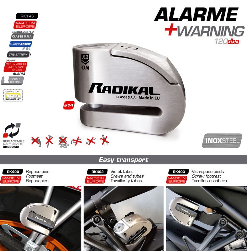 Vente antivol bloque disque alarme RADIKAL homologué sra à Sanary sur mer proche de Toulon